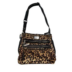 Tyler Rodan Leopard Print Shoulder Bag Black Trim Brown Animal Pattern Purse Y2K